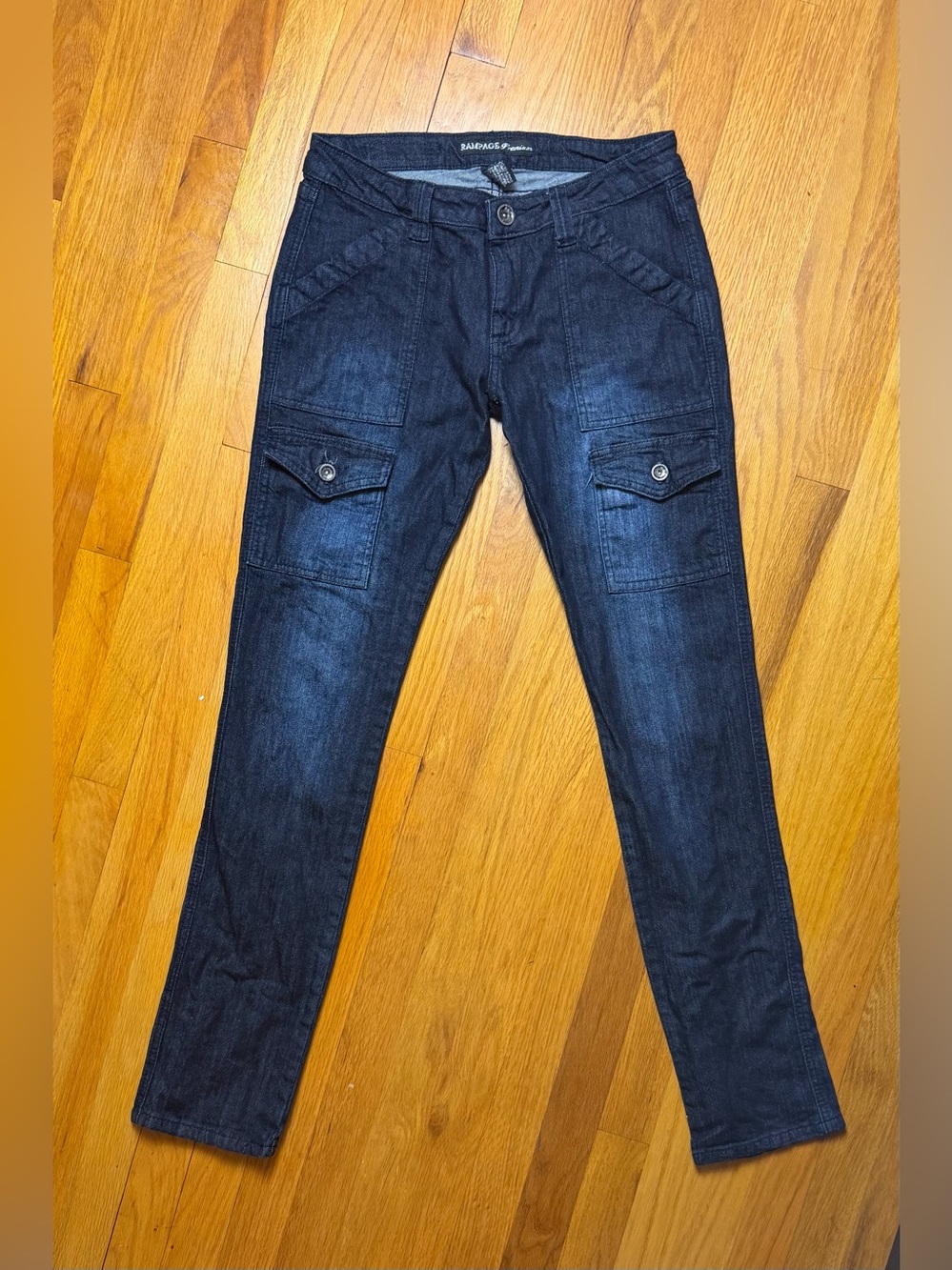 Vintage Y2K Dark Wash Low Rise Denim Cargo Pants Size 9